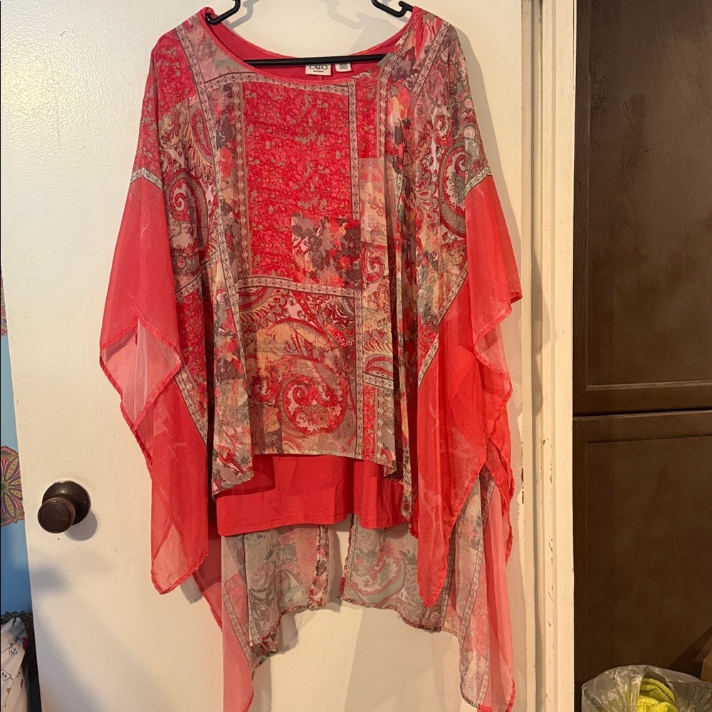 Cato Vibrant Red Sheer Blouse
